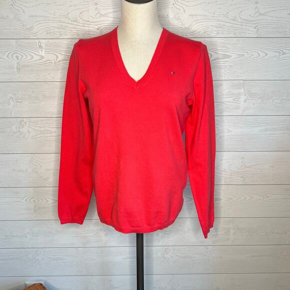 Tommy Hilfiger coral v-neck pullover sweater Size Medium - Picture 1 of 6
